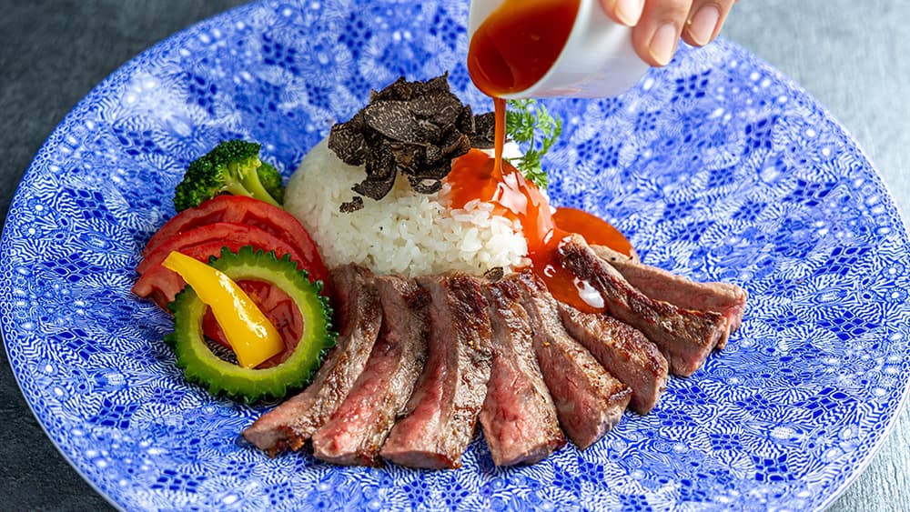 Japanese beef steak and truffle rice